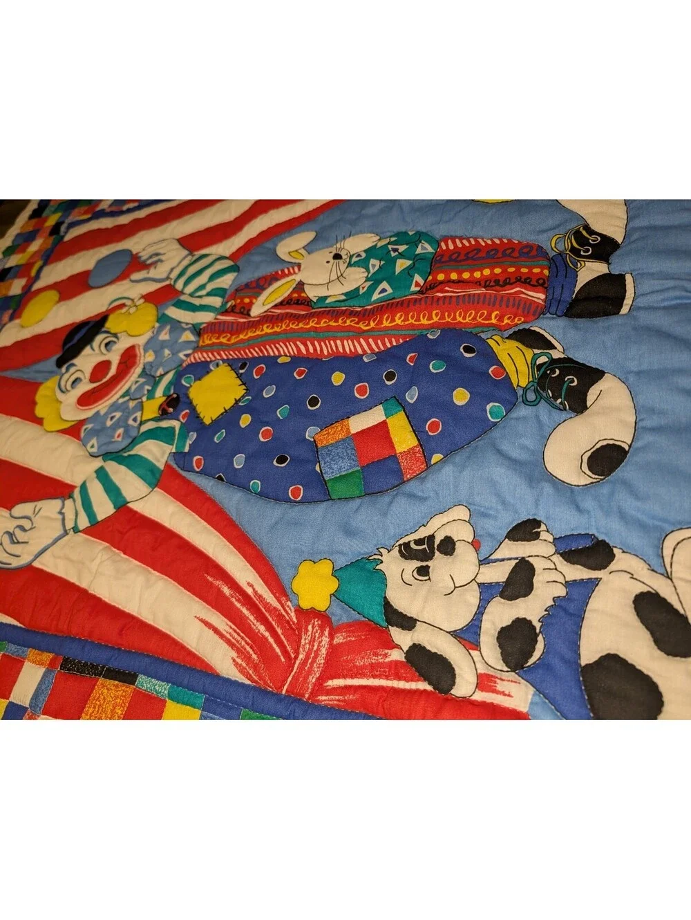 Vintage Handmade Quilted Clown and Animals Wall Hanging Quilt